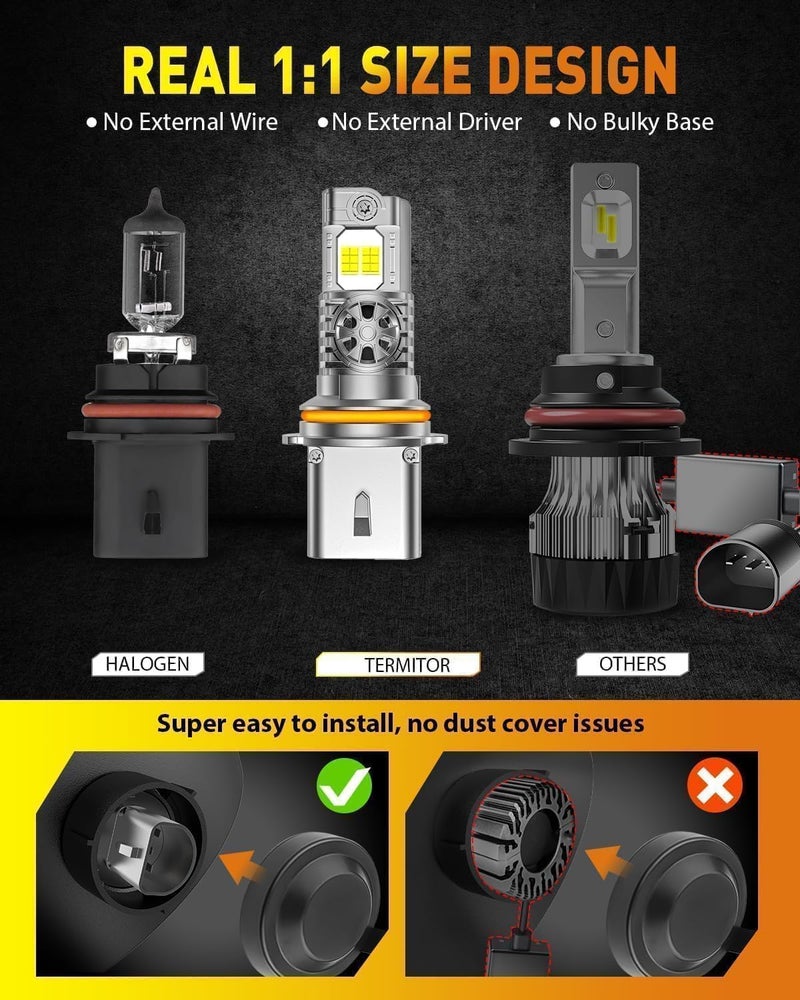 Termitor Upgraded 9007/HB5 Light Bulbs, 70,000LM 12X Super Bright, 1:1 Mini Size 6500K Cool White IP68 Waterproof Automotive Replacement 9007 Fog Lights, 3-Minute Plug and Play Installation, Pack of 2 - Image 3